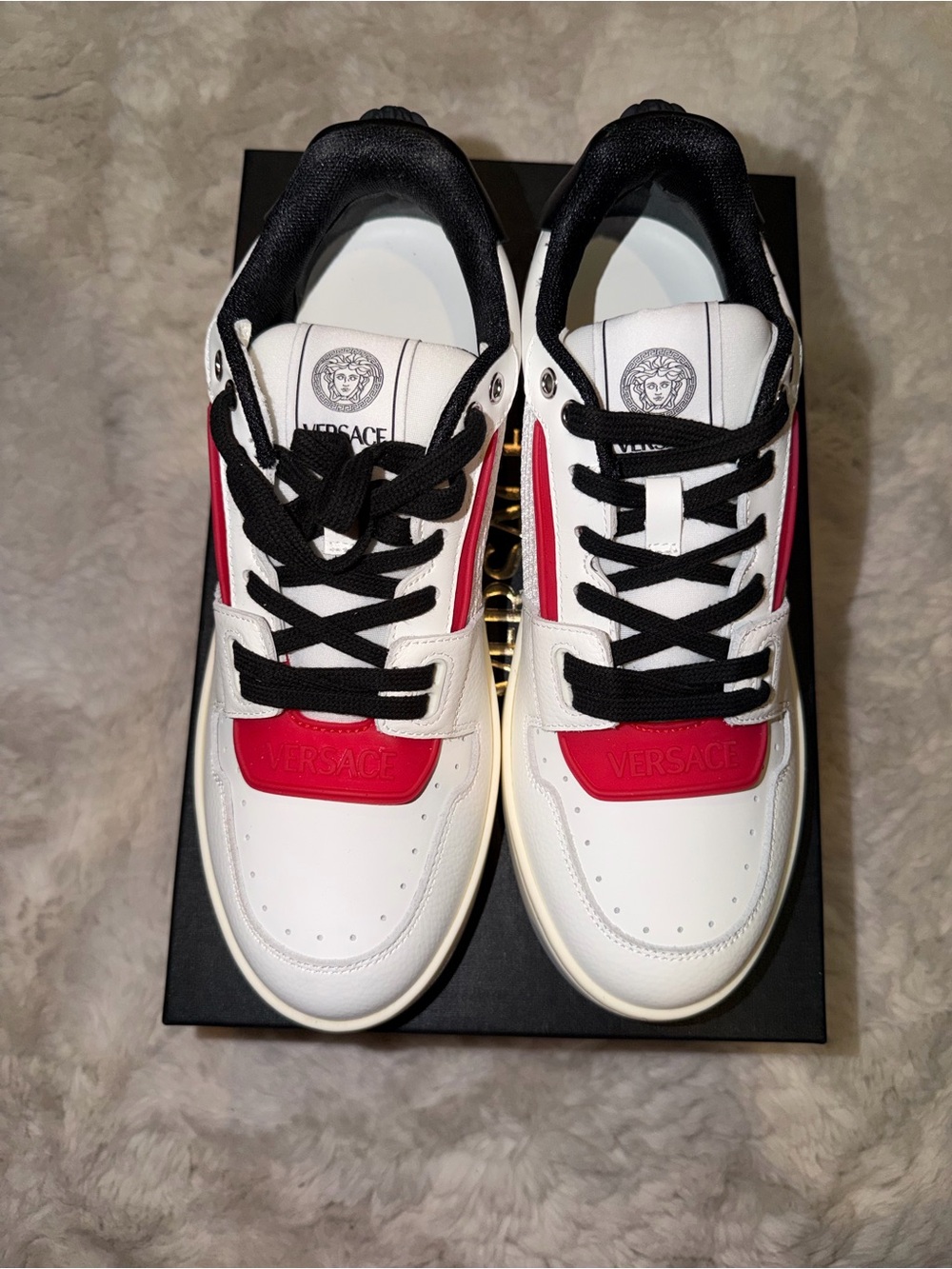 Versace White, Red & Black Low-Top Sneakers